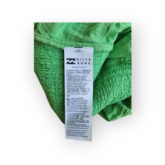 Billabong Green Cotton Boho Puff Sleeve Mini Dress M NWOT - Picture 10 of 12